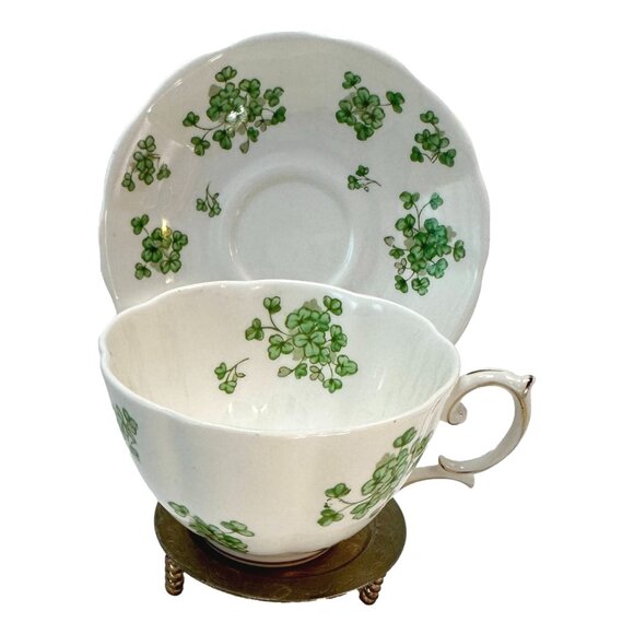 Royal Albert Teacup & Saucer Lot of 2 Bone China Shamrock Irish Ireland MCM UK - Picture 2 of 14